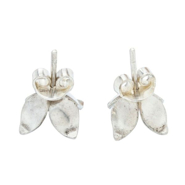 Alternate image for Matte Sterling Silver Button Earrings Olive Flower