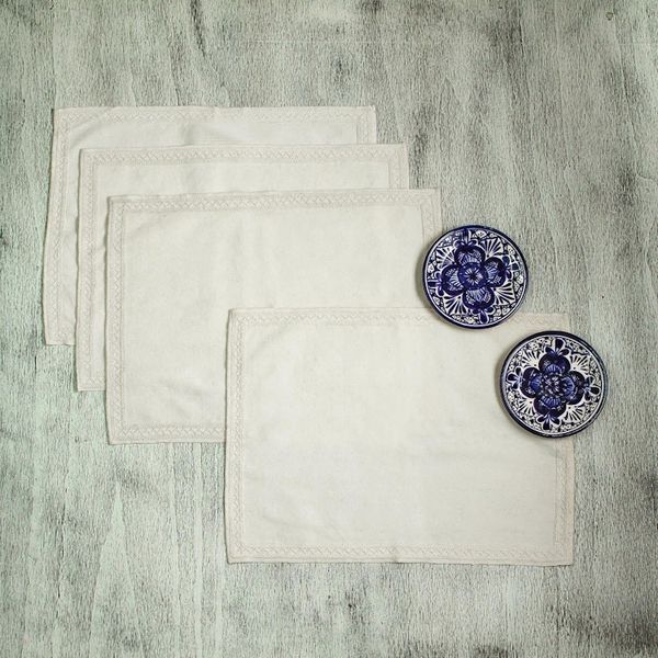 Alternate image for Alabaster White 100 Handwoven Cotton Placemats Set of 4 Alabaster Classic