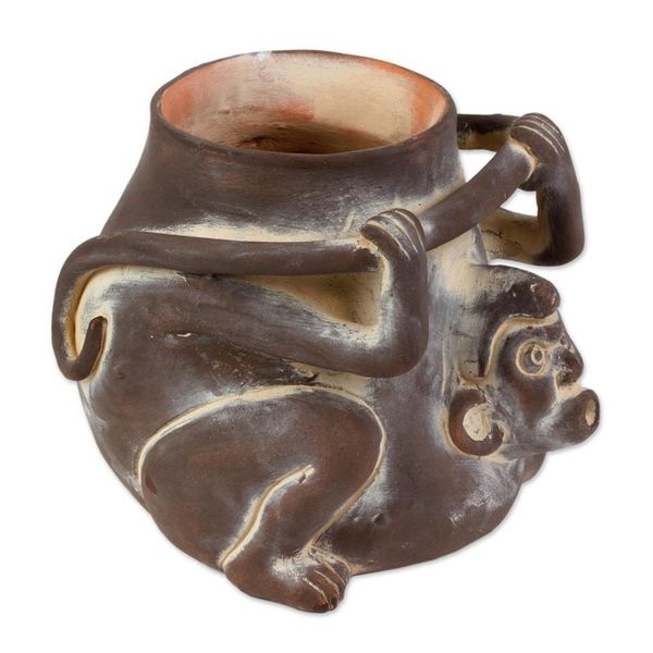 Alternate image for Ceramic Monkey Shaped Jar Replica in Brown from Mexico Monkeyshines
