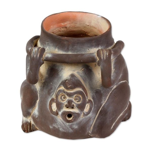 Alternate image for Ceramic Monkey Shaped Jar Replica in Brown from Mexico Monkeyshines