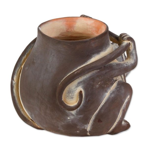 Alternate image for Ceramic Monkey Shaped Jar Replica in Brown from Mexico Monkeyshines