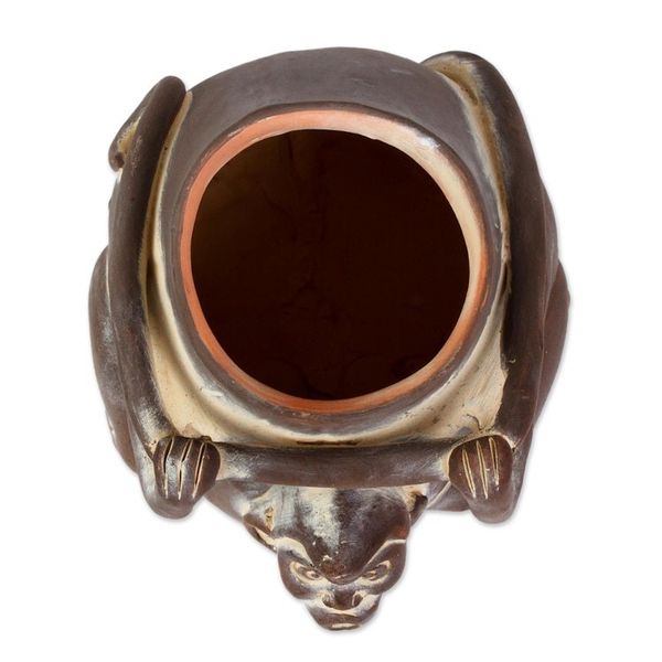 Alternate image for Ceramic Monkey Shaped Jar Replica in Brown from Mexico Monkeyshines