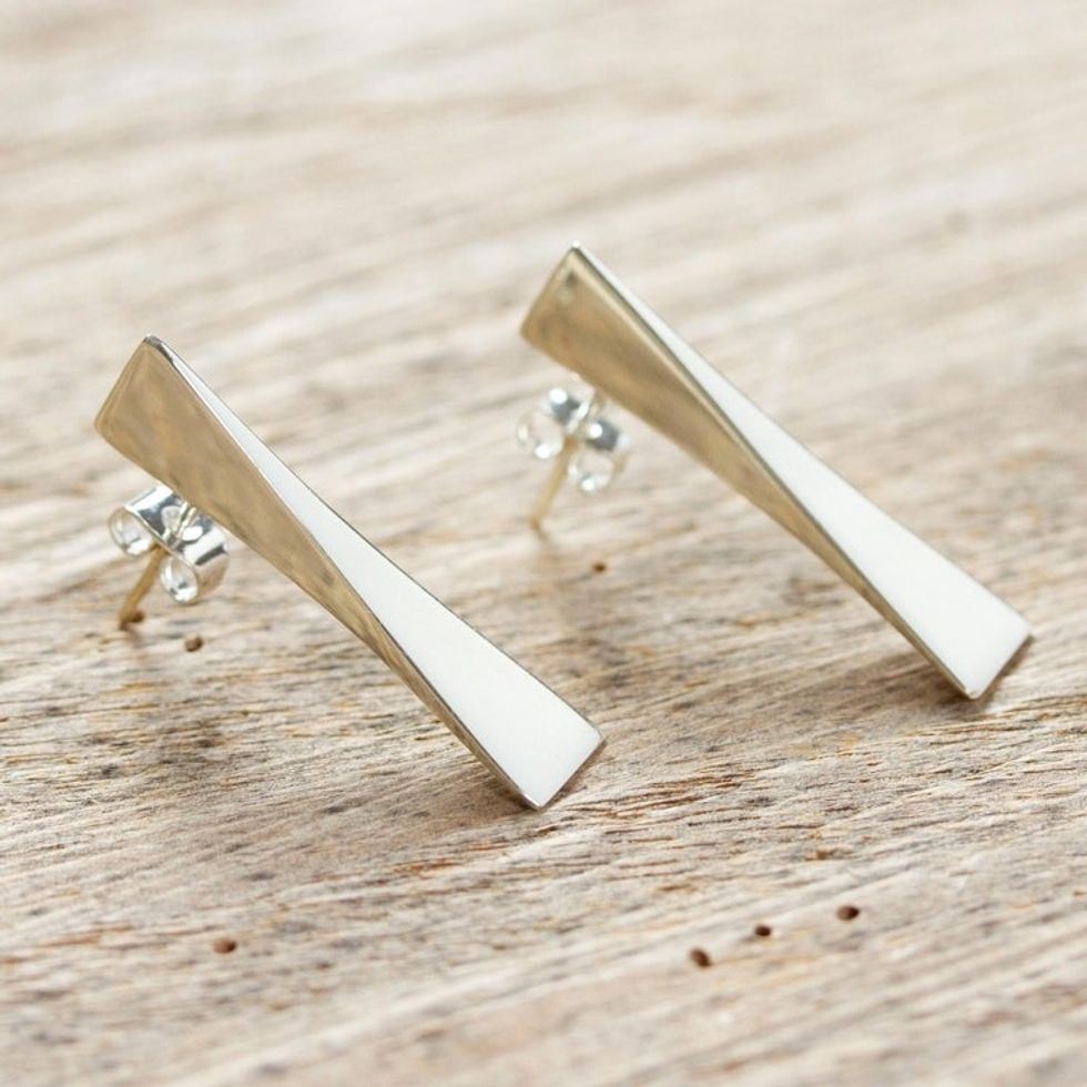 Helix Inspired 950 Silver Studded Earrings from Taxco 'Alpha'
