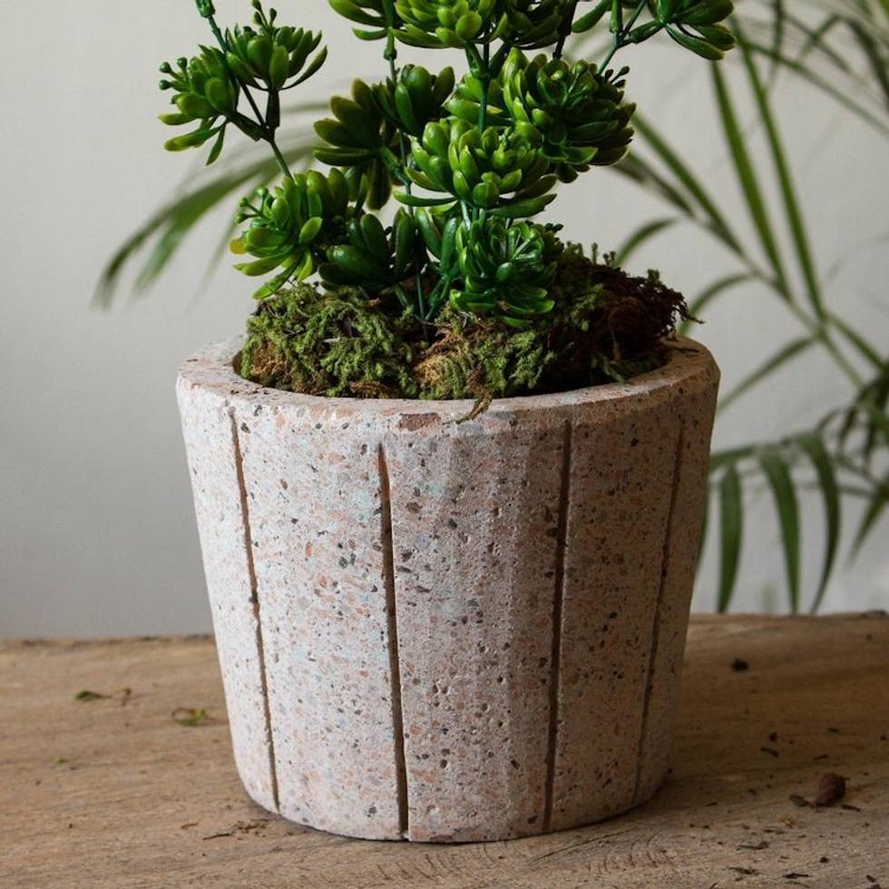 Striped Pattern Reclaimed Stone Flower Pot from Mexico 'Verdant Container'
