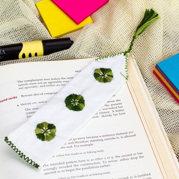Alternate image for Handwoven Hand Embroidered Green and White Bookmark San Cristobal Valley
