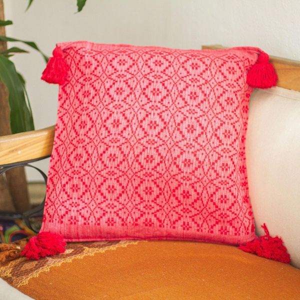 Alternate image for Red Hand Woven Cotton Cushion Cover Oaxaca Diamonds in Chili