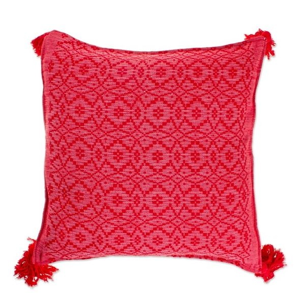 Alternate image for Red Hand Woven Cotton Cushion Cover Oaxaca Diamonds in Chili
