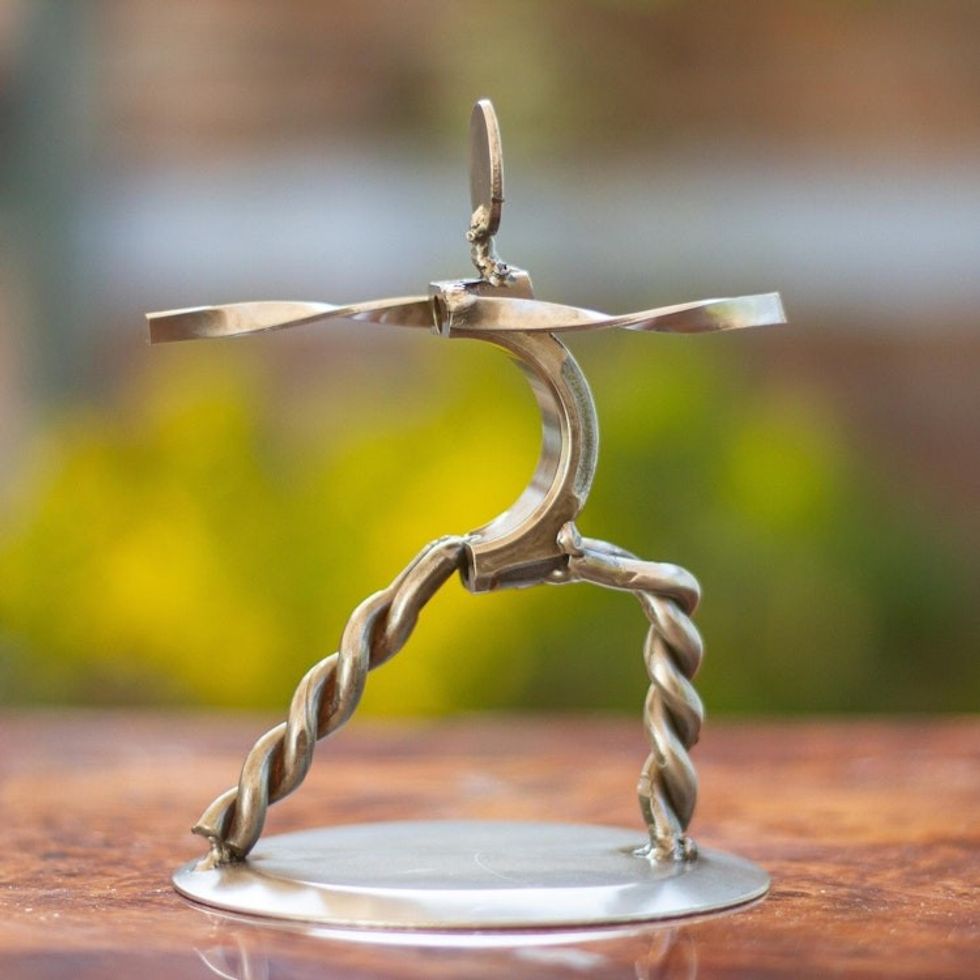 Hand Crafted Recycled Metal Yoga Statuette 'Warrior Pose II'
