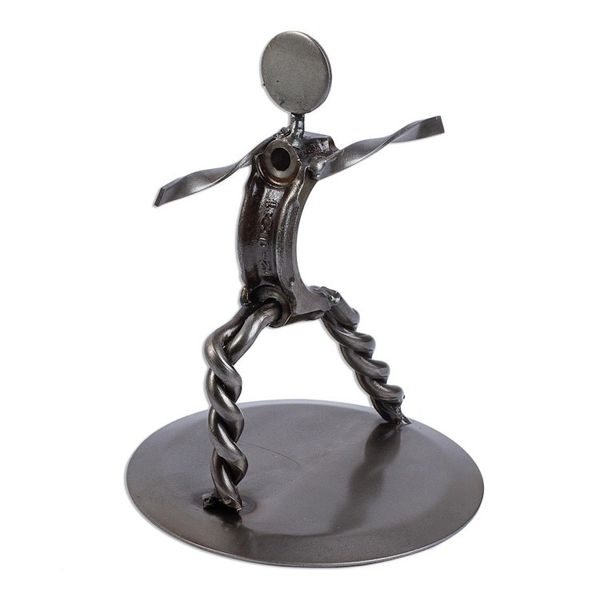 Alternate image for Hand Crafted Recycled Metal Yoga Statuette Warrior Pose II