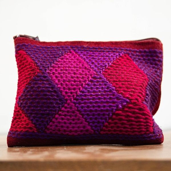 Alternate image for Handwoven Red and Purple Cotton Coin Purse from Mexico Berry Diamonds