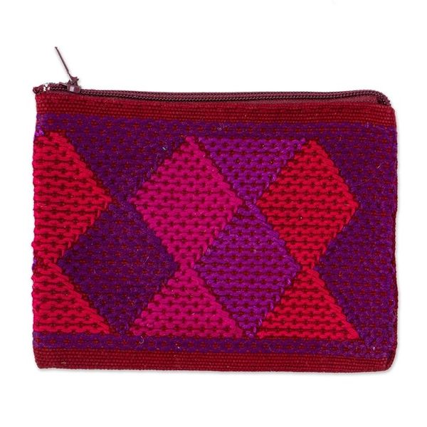 Alternate image for Handwoven Red and Purple Cotton Coin Purse from Mexico Berry Diamonds