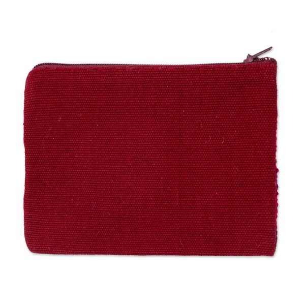 Alternate image for Handwoven Red and Purple Cotton Coin Purse from Mexico Berry Diamonds