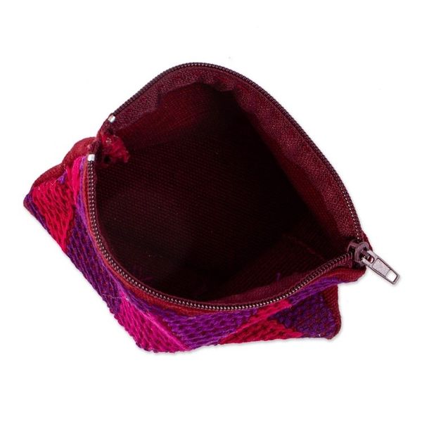 Alternate image for Handwoven Red and Purple Cotton Coin Purse from Mexico Berry Diamonds