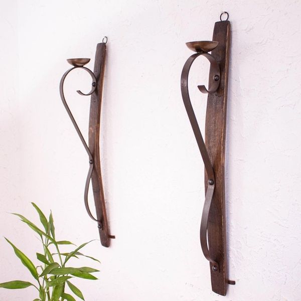 Alternate image for Rustic Barrel Stave Wall Sconces from Mexico Pair Rustic Light