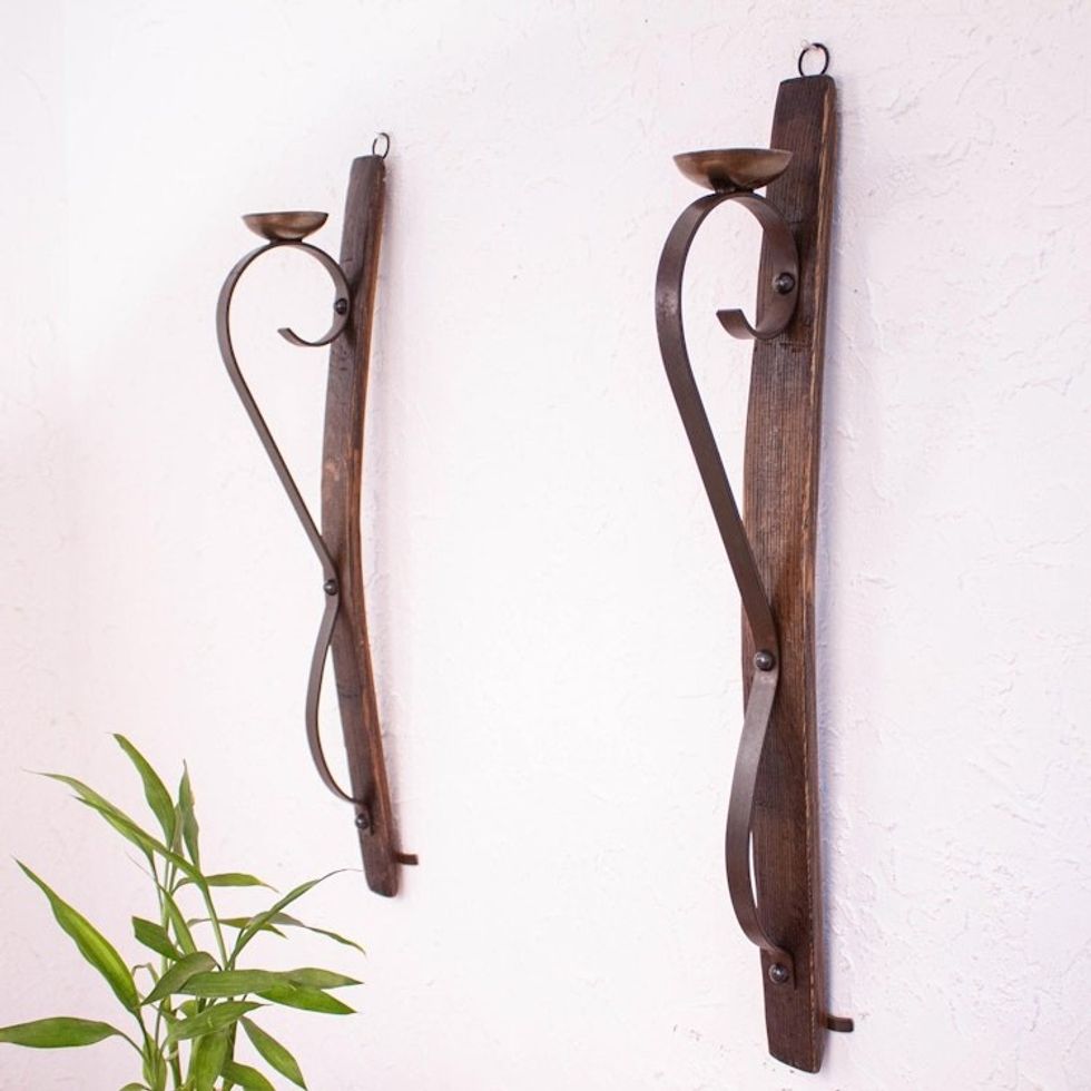 Rustic Barrel Stave Wall Sconces from Mexico Pair 'Rustic Light'