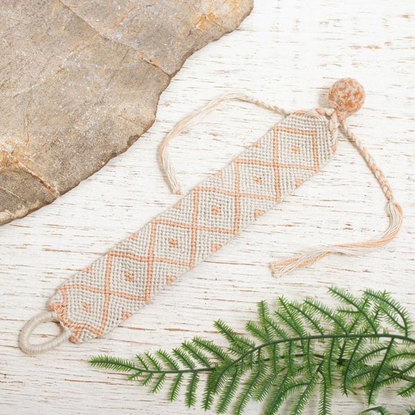 Alternate image for 100 Cotton Hand Woven Diamond-Patterned Bracelet Oyster and Melon