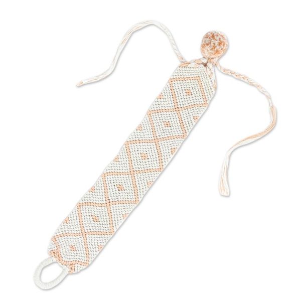 Alternate image for 100 Cotton Hand Woven Diamond-Patterned Bracelet Oyster and Melon