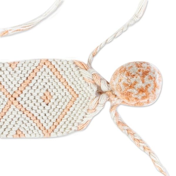 Alternate image for 100 Cotton Hand Woven Diamond-Patterned Bracelet Oyster and Melon