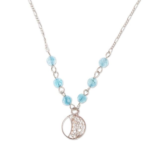 Alternate image for Sterling Silver Filigree Pendant Necklace with Quartz Beads Phases of the Moon