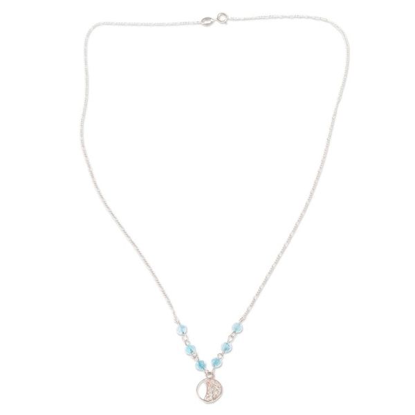 Alternate image for Sterling Silver Filigree Pendant Necklace with Quartz Beads Phases of the Moon