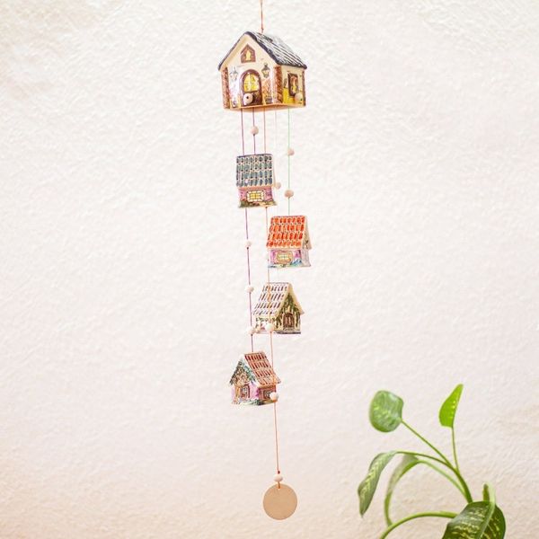 Alternate image for Ceramic Cottage Wind Chime Decor Accent Cozy Cottages