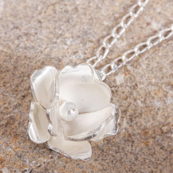 Alternate image for Handcrafted Sterling Silver Floral Necklace from Mexico Gardenia Blossom