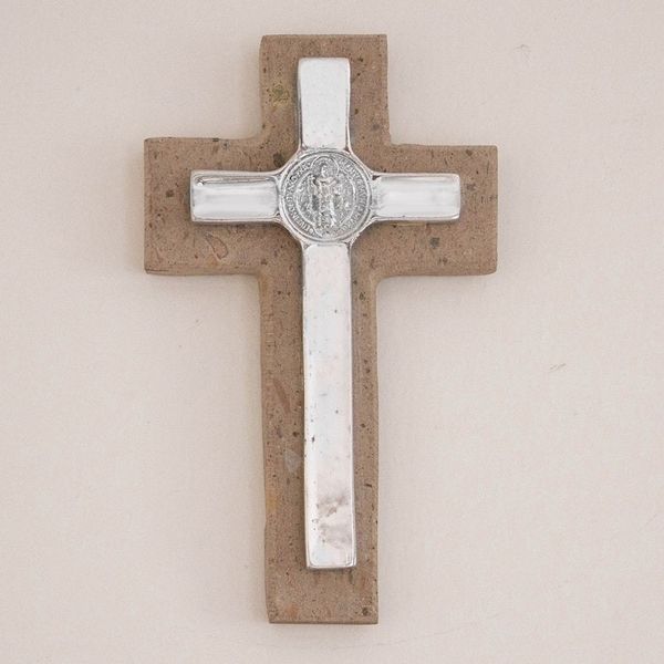 Alternate image for Saint Benedict Pewter and Reclaimed Stone Wall Cross Saint Benedict