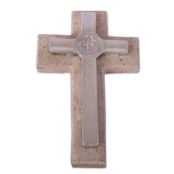 Alternate image for Saint Benedict Pewter and Reclaimed Stone Wall Cross Saint Benedict