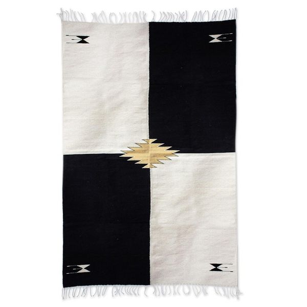 Alternate image for All Wool Colorblock Area Rug in Black and White 4x6.5 Corners