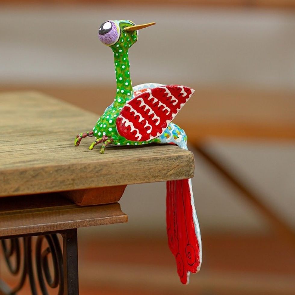 Bird-Like Papier Mache Alebrije Sculpture 'Colorful Bird'