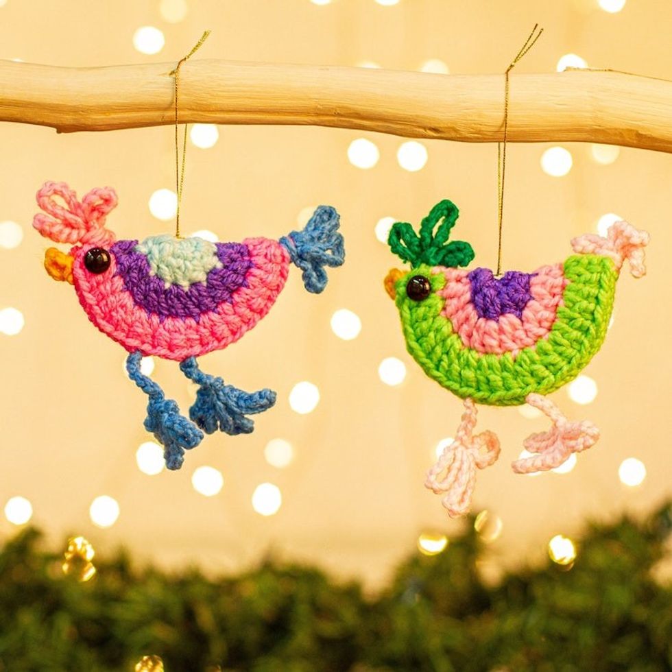 Handmade Crocheted Chicken Ornaments Pair 'Cheeky Chickens'