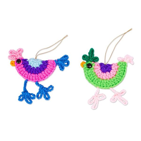 Alternate image for Handmade Crocheted Chicken Ornaments Pair Cheeky Chickens