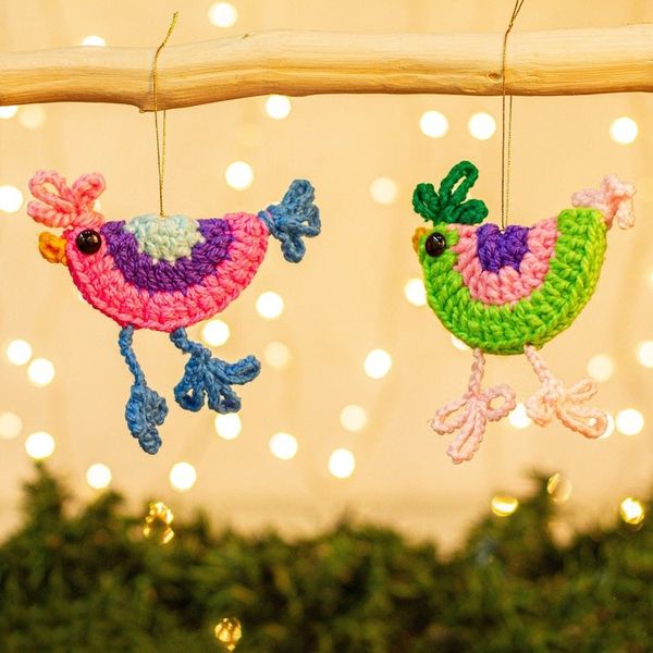 Alternate image for Handmade Crocheted Chicken Ornaments Pair Cheeky Chickens