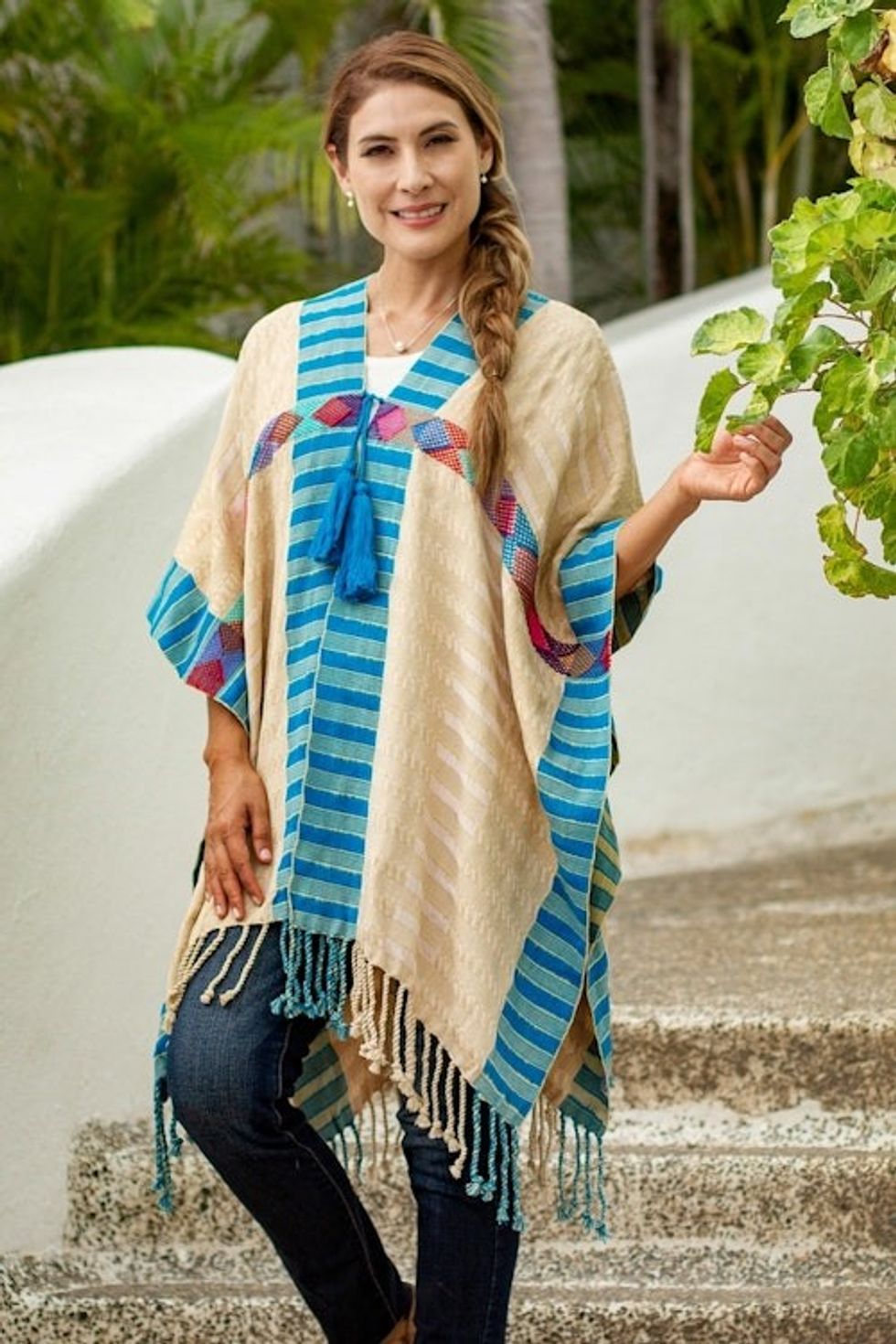 Hand Woven Multicolored Poncho from Mexico 'Chiapas Diamonds'