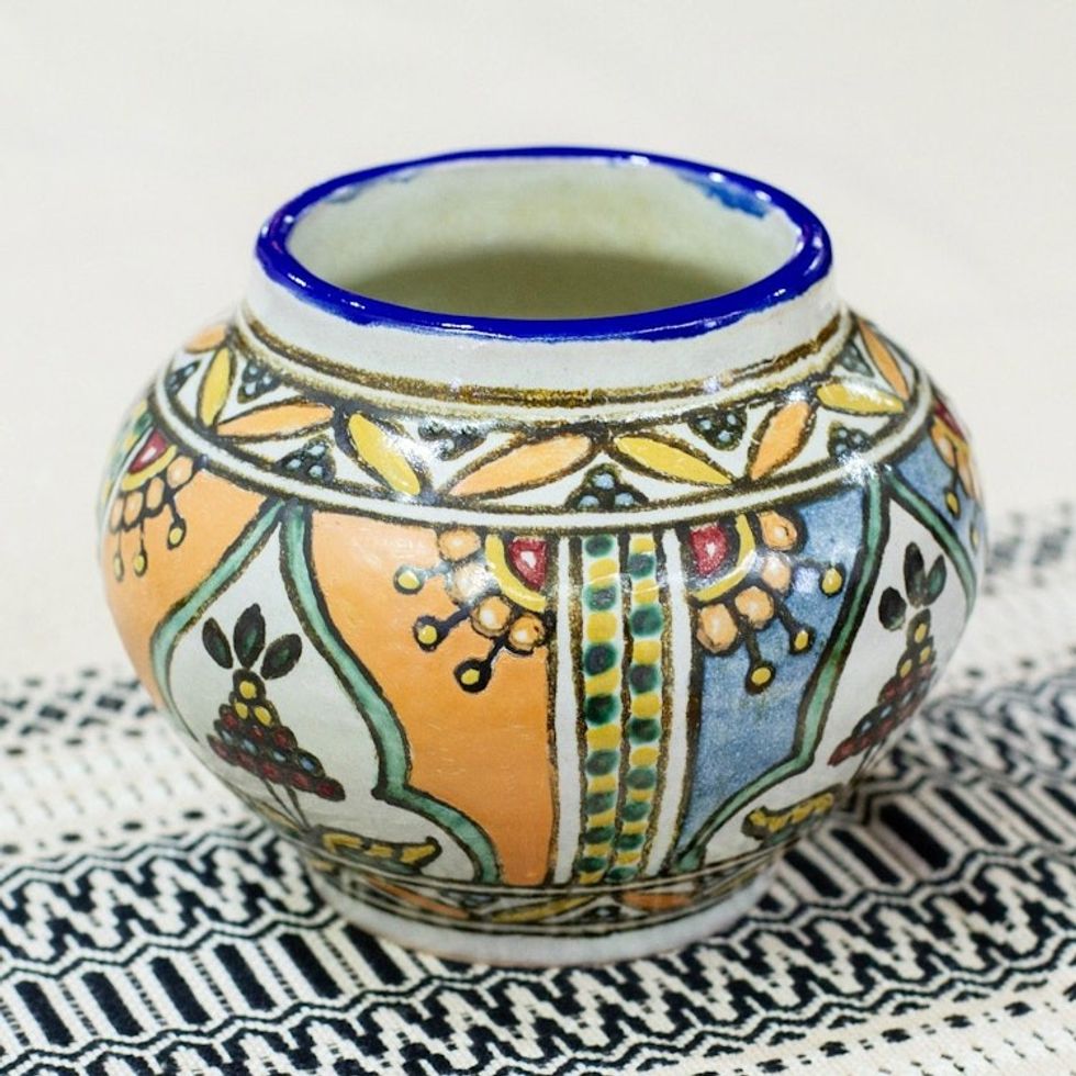 Talavera Inspired Unique Flower Pot from Puebla Mexico 'Desert Fruits'