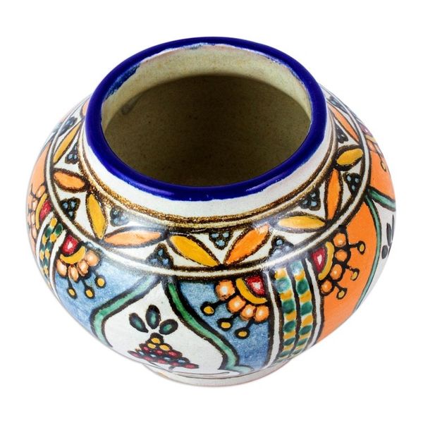 Alternate image for Talavera Inspired Unique Flower Pot from Puebla Mexico Desert Fruits