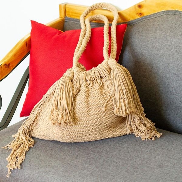 Alternate image for Handcrafted Cotton Macrame Shoulder Bag Terra Fria in Sand