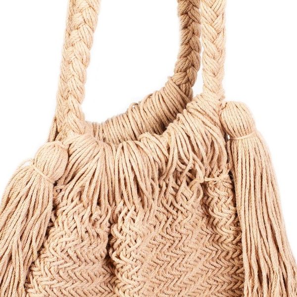 Alternate image for Handcrafted Cotton Macrame Shoulder Bag Terra Fria in Sand