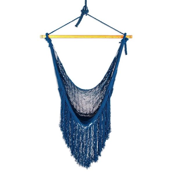 Alternate image for Fringed Navy Cotton Rope Mayan Hammock Swing from Mexico Sea Breezes in Midnight Blue