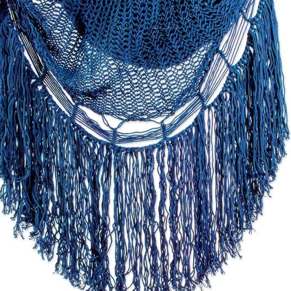 Alternate image for Fringed Navy Cotton Rope Mayan Hammock Swing from Mexico Sea Breezes in Midnight Blue
