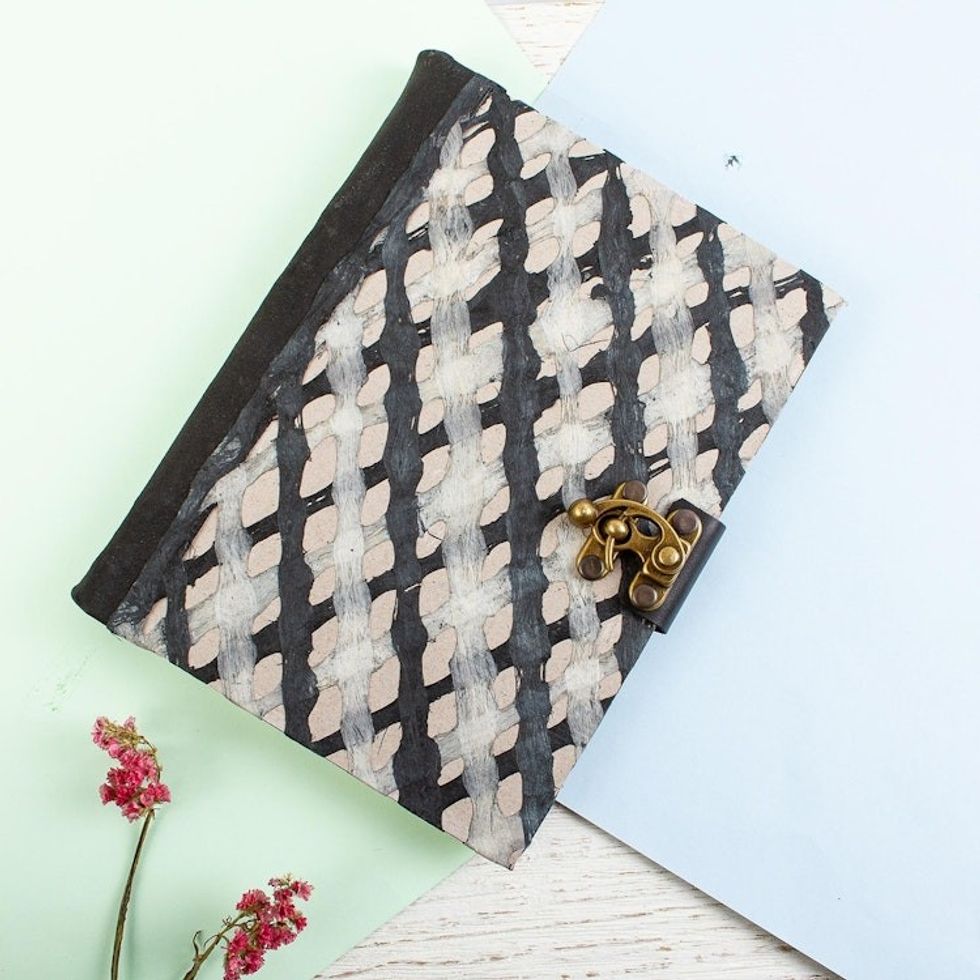Suede-Bound Amate Paper Journal from Mexico 'Black and White'