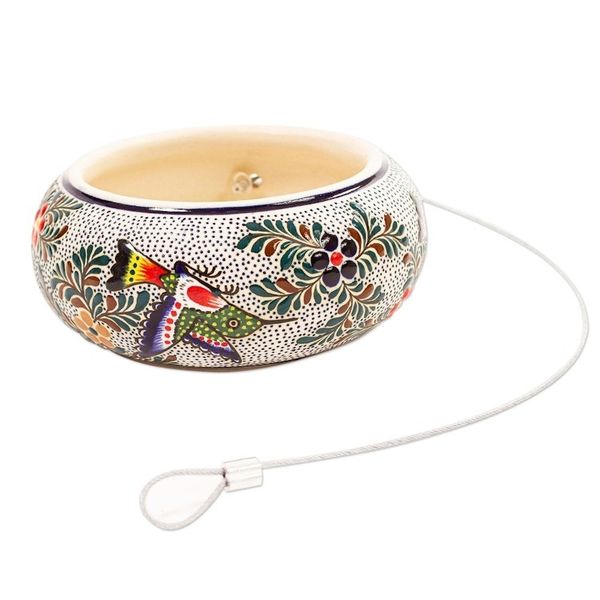 Alternate image for Grooved Circular High Fire Ceramic Bird Feeder Mexico Feeding Circle