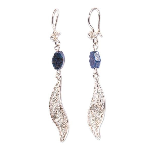 Alternate image for Mexican Sterling Silver Filigree Dangle Earrings Laurel Leaf