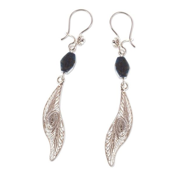 Alternate image for Mexican Sterling Silver Filigree Dangle Earrings Laurel Leaf