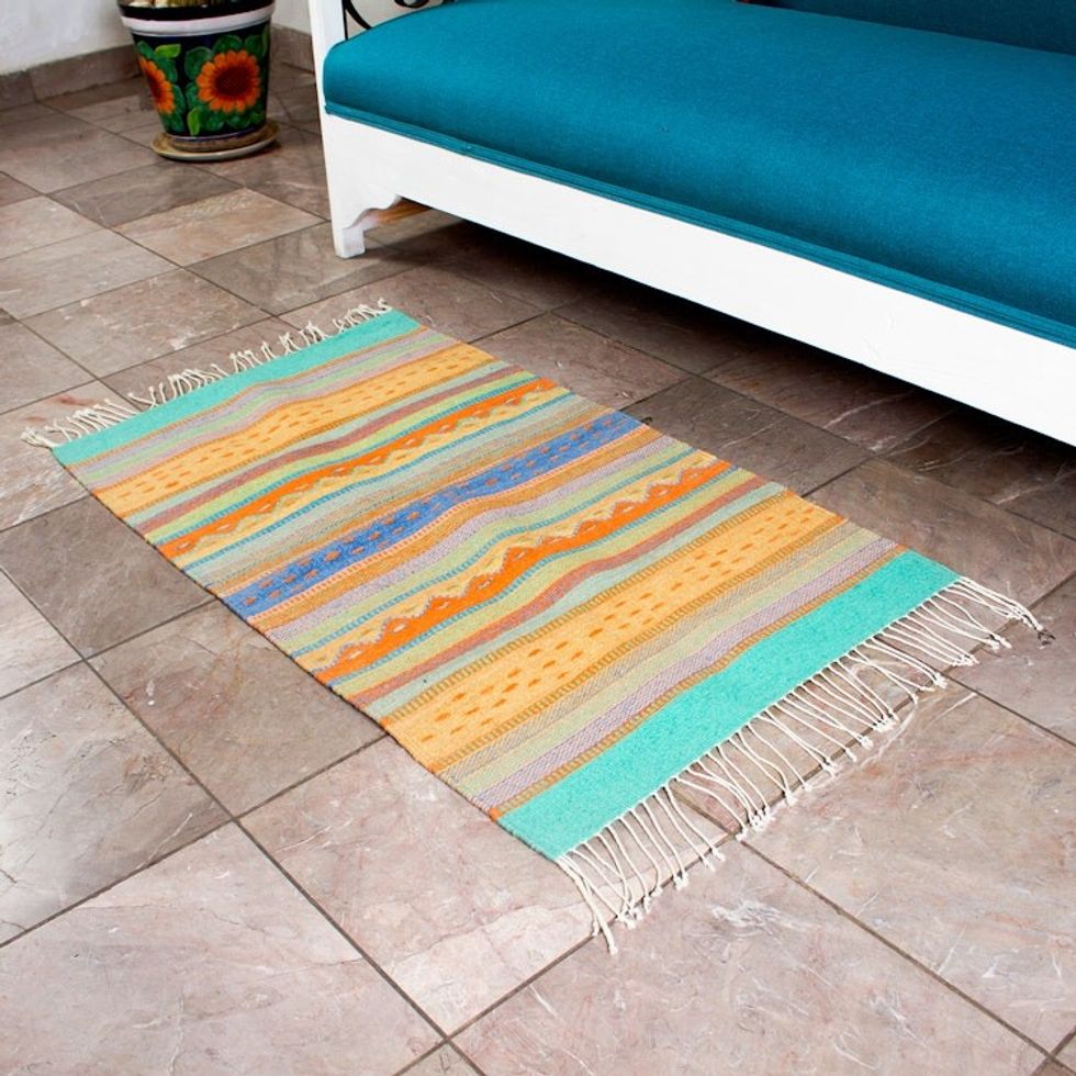 Handwoven Zapotec Wool Accent Rug 2 x 3.5 Ft from Mexico 'Sunny Hills of Mitla'