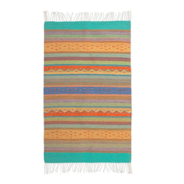 Alternate image for Handwoven Zapotec Wool Accent Rug 2 x 3.5 Ft from Mexico Sunny Hills of Mitla