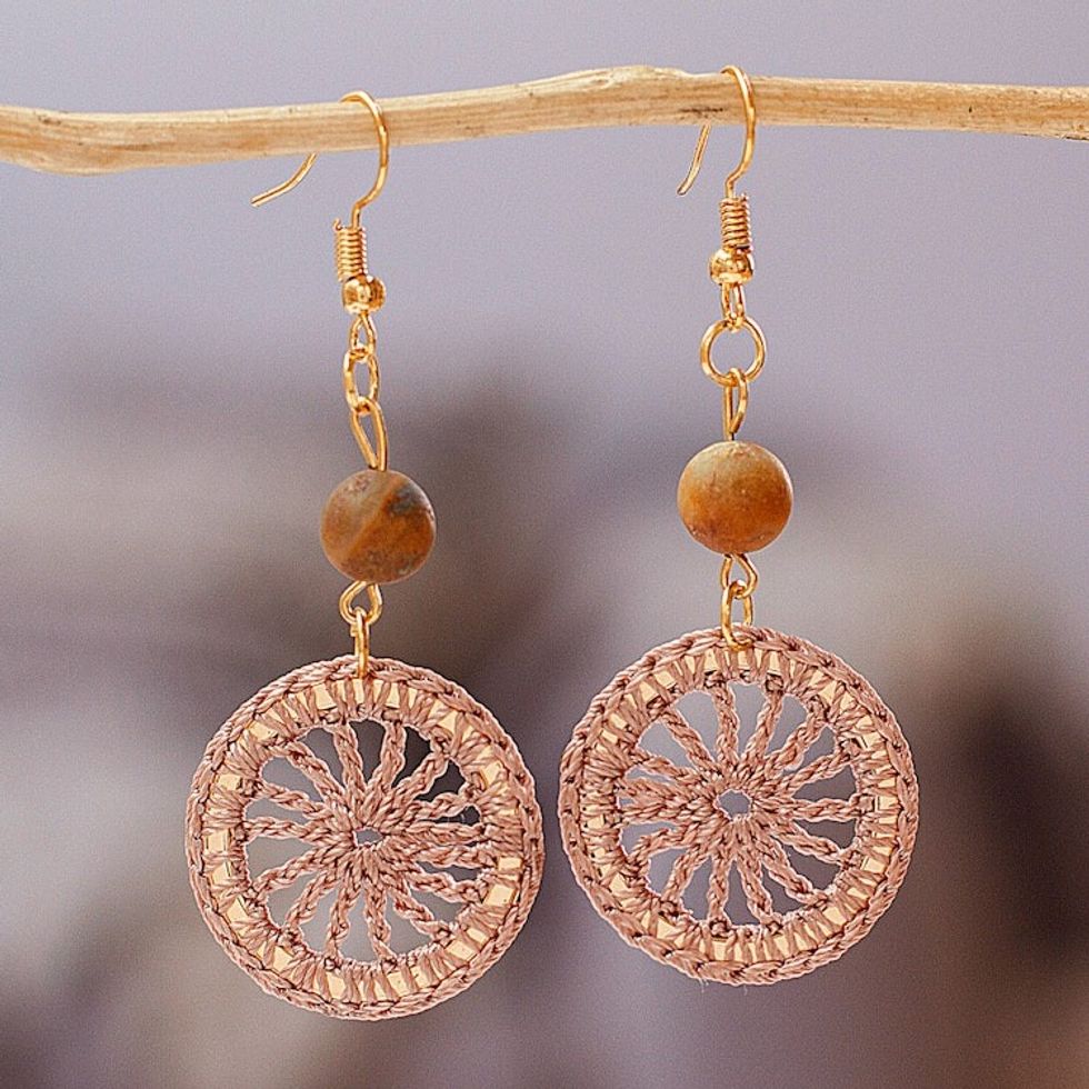 Gold-Plated Amazonite Crocheted Earrings 'Morgana in Rose'