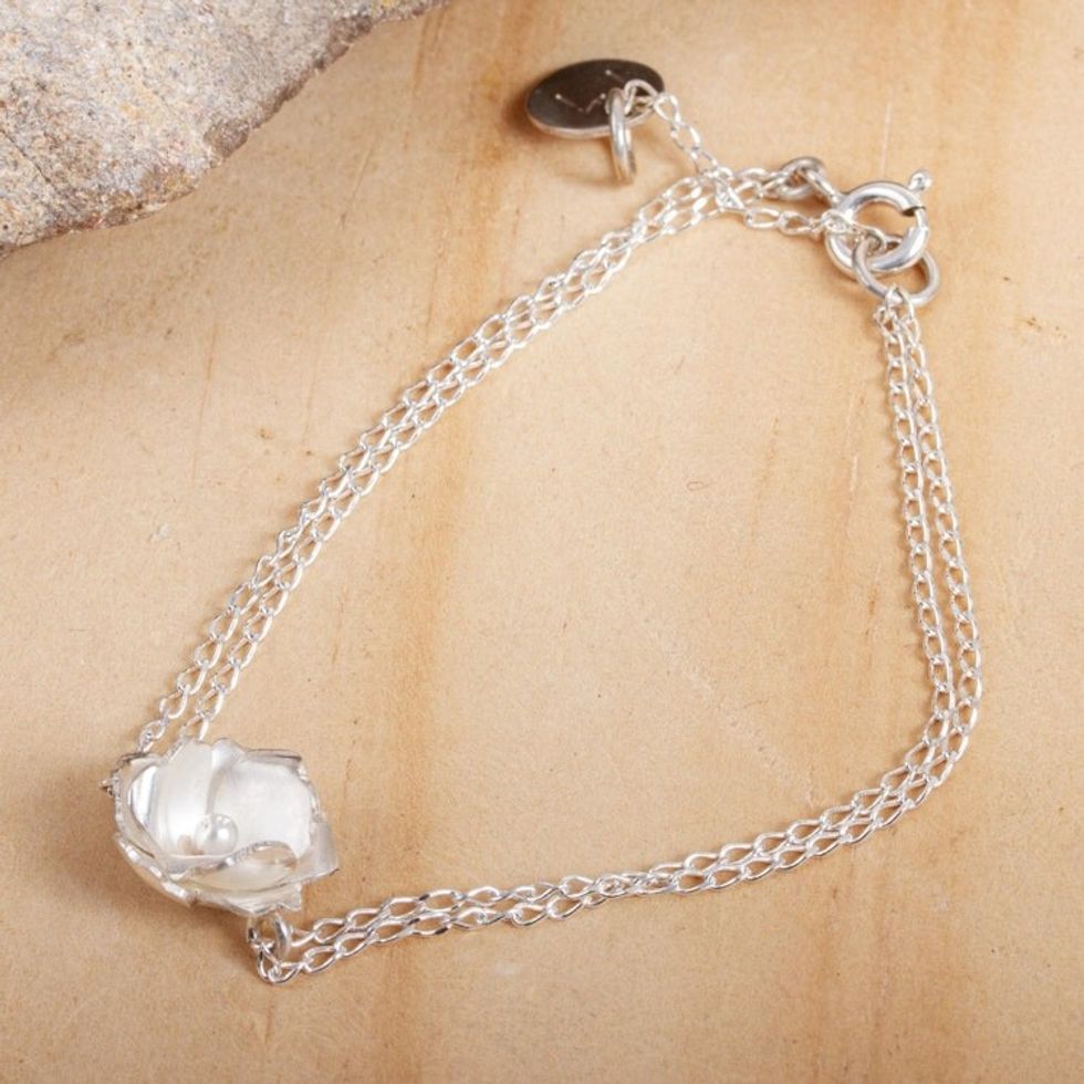 Handcrafted Sterling Silver Floral Bracelet from Mexico 'Gardenia Blossom'
