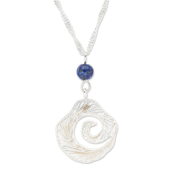 Alternate image for Lapis Lazuli Filigree Pendant Necklace in Conch Design Spiral Evolution
