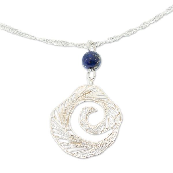 Alternate image for Lapis Lazuli Filigree Pendant Necklace in Conch Design Spiral Evolution